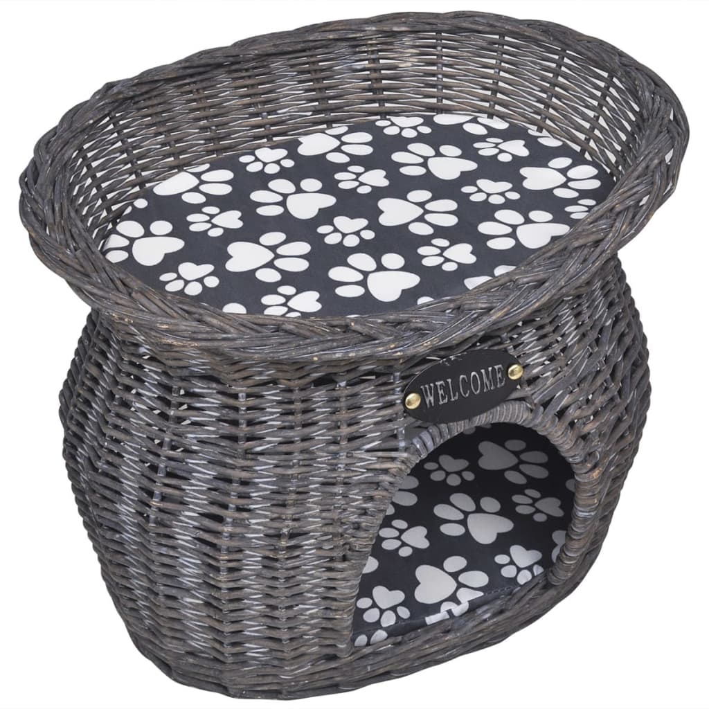 Vidaxl cat bed house scratching post with cushion willow-0