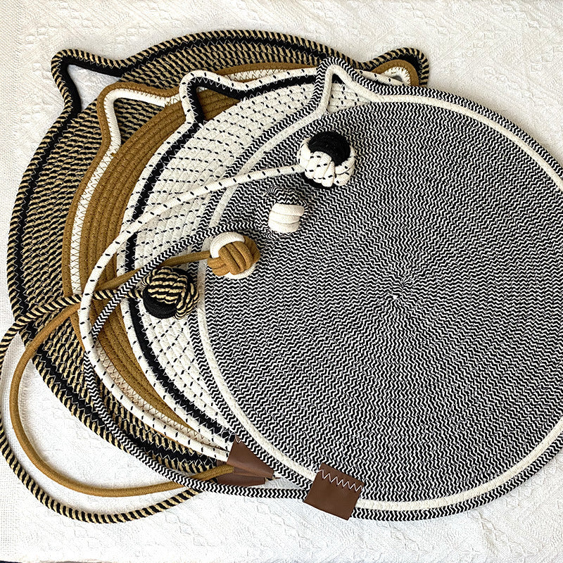NNEDSZ 3 Pcs Brown Durable Cat Scratching Mat with Attached Toy Ball - Washable and Multi-Functional, Ideal for Cats' Scratching and Sleeping - 50cm Diameter
