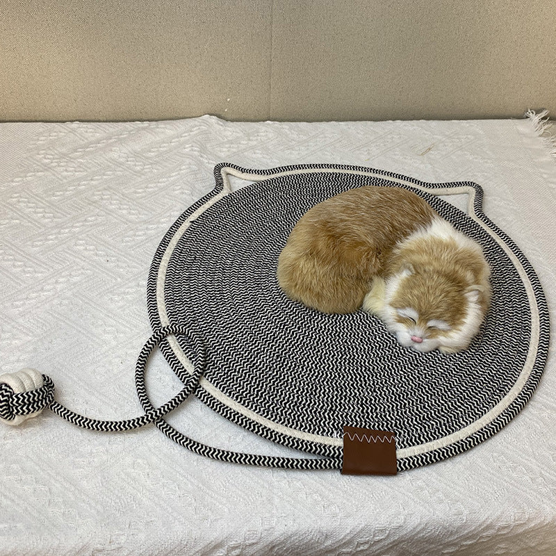 NNEDSZ 3 Pcs Grey Durable Cat Scratching Mat with Attached Toy Ball - Washable and Multi-Functional, Ideal for Cats' Scratching and Sleeping - 50cm Diameter-0