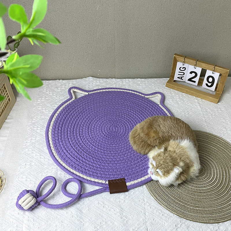 NNEDSZ 3 Pcs Grey Durable Cat Scratching Mat with Attached Toy Ball - Washable and Multi-Functional, Ideal for Cats' Scratching and Sleeping - 50cm Diameter-2
