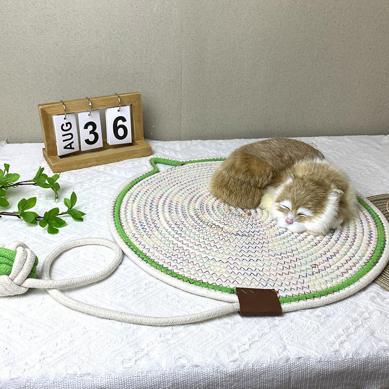 NNEDSZ 3 Pcs Blue Durable Cat Scratching Mat with Attached Toy Ball - Washable and Multi-Functional, Ideal for Cats' Scratching and Sleeping - 50cm Diameter