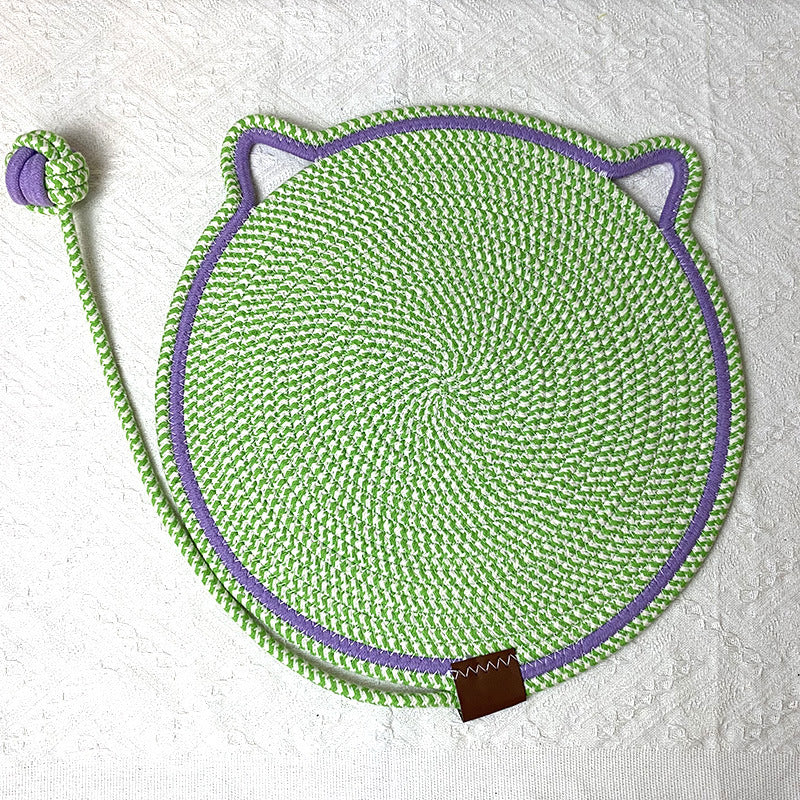 NNEDSZ 3 Pcs Green Durable Cat Scratching Mat with Attached Toy Ball - Washable and Multi-Functional, Ideal for Cats' Scratching and Sleeping - 50cm Diameter