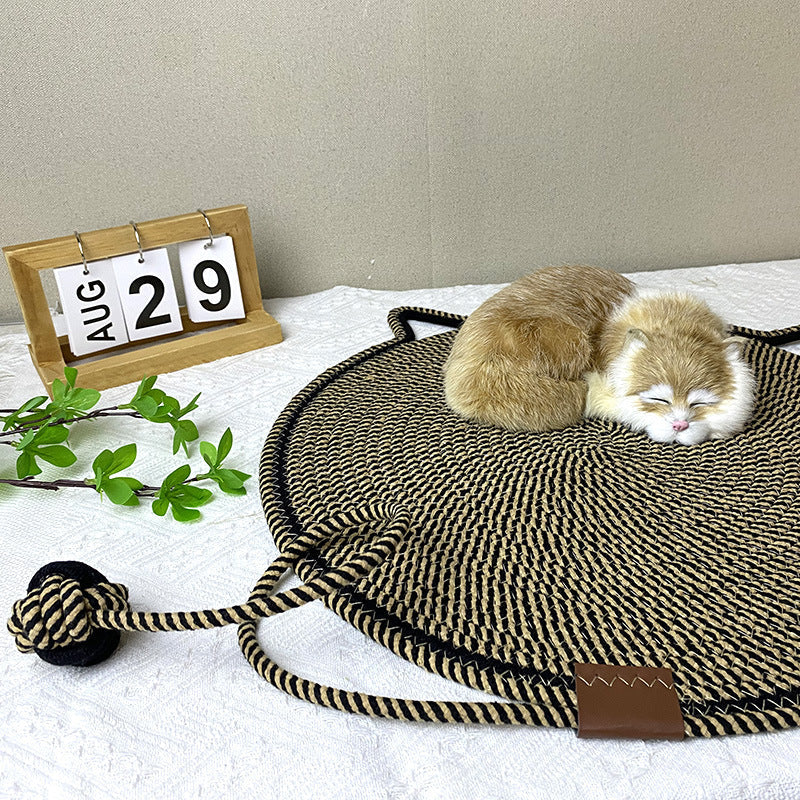 NNEDSZ 3 Pcs Green Durable Cat Scratching Mat with Attached Toy Ball - Washable and Multi-Functional, Ideal for Cats' Scratching and Sleeping - 50cm Diameter