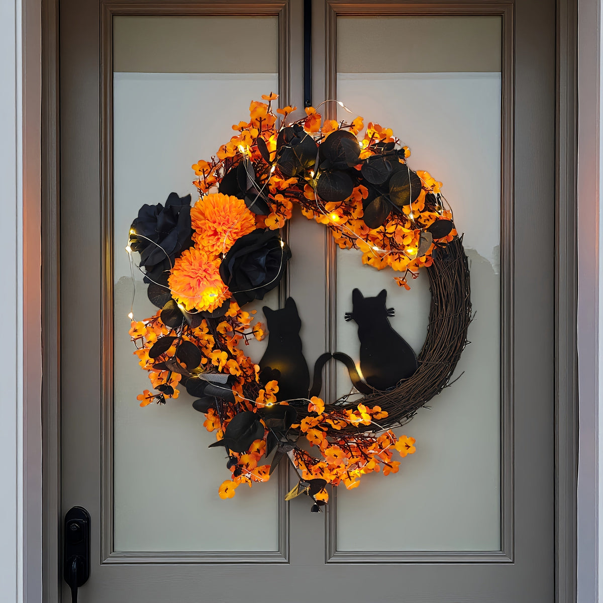 Halloween Moon Wreath Black Cat Door Decoration-1